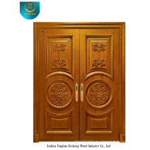 Puerta de madera maciza de estilo clásico para dos puertas con talla (ds-008)
